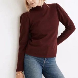 Madewell Resourced Plush Mockneck Puff Sleeve Burgundy Maroon Sweater Top M